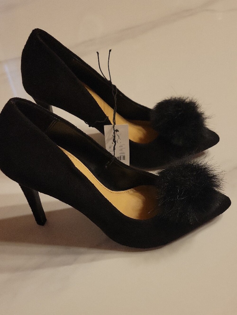New York & Company Black Pointed Toe Pom-Pom Stilettos - Picture 4 of 7